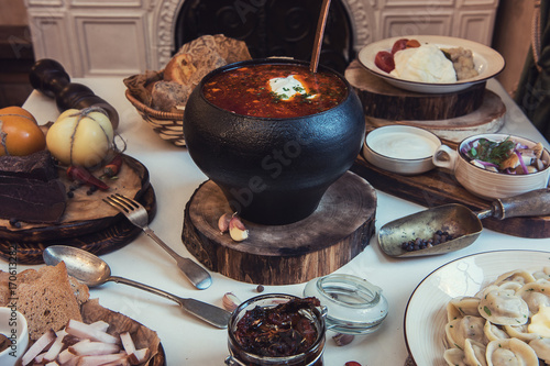 Russian food: borsch pickle...