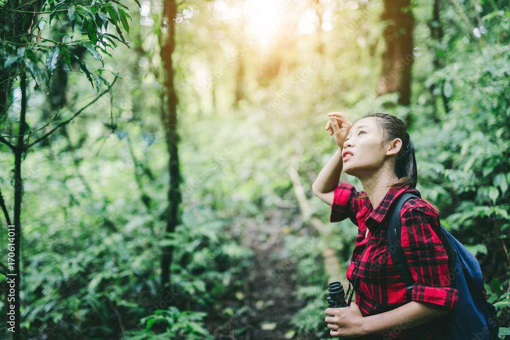 Women tired during hiking.adventure, travel, tourism,