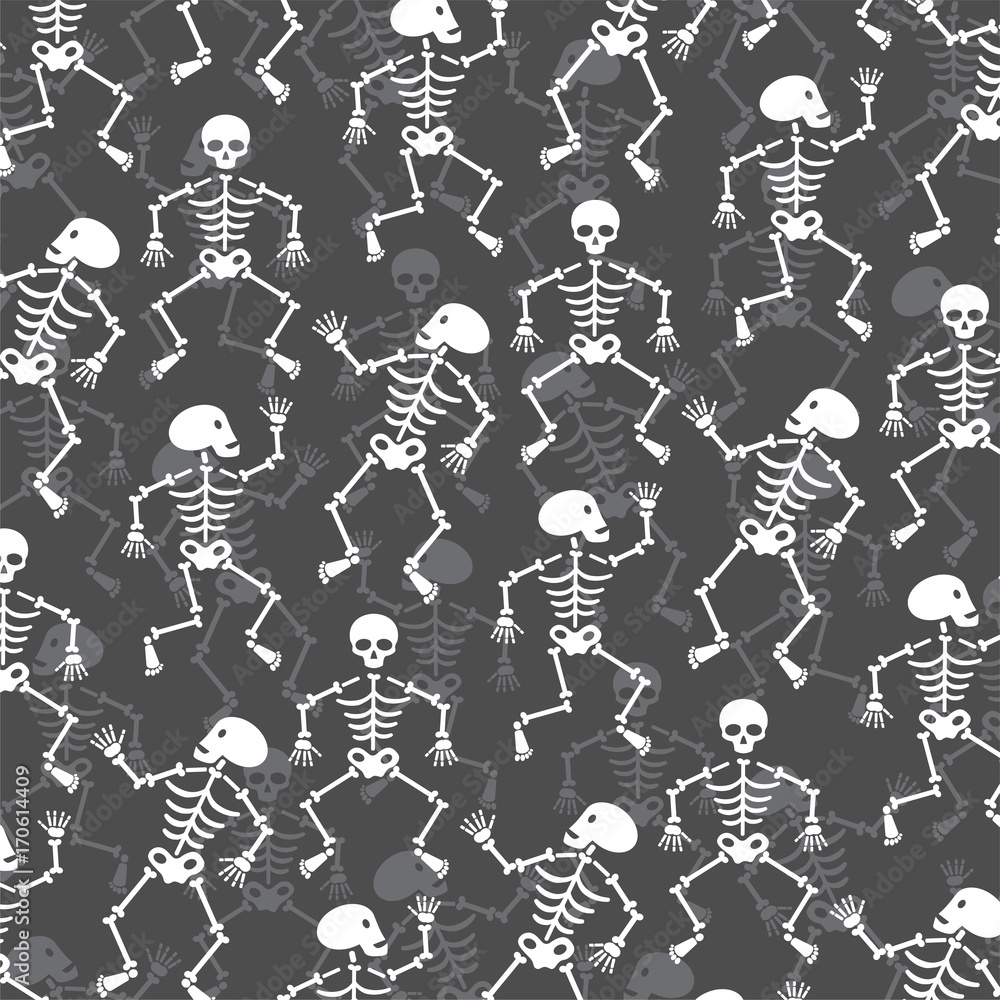 Naklejka premium white skeletons pattern on gray