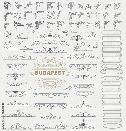 Mega Kit of Vintage Elements for Invitations, Banners, Posters, Placards, Badges or Logotypes.