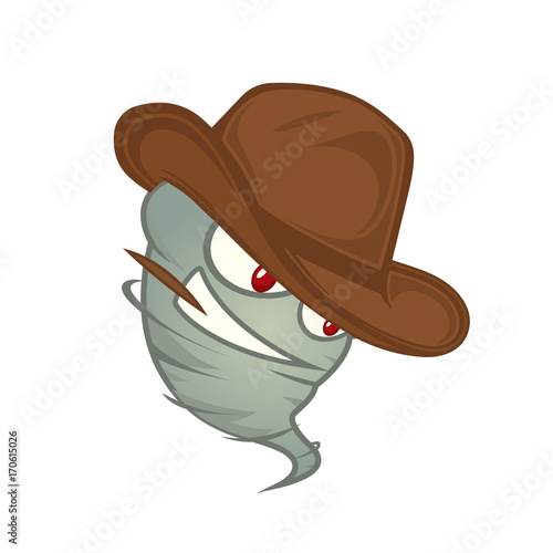 Texas tornado with red eyes in a cowboy hat with a toothpick in the teeth