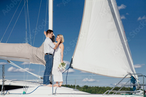 couple in love on a yacht, wedding