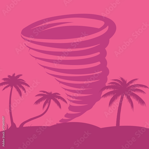 Caribbean tornado against the backdrop of palm trees on the beach, drawing executed in pink photo