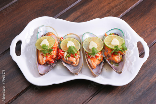 Spicy Mussel with Lime and Garlic , Thai Food photo