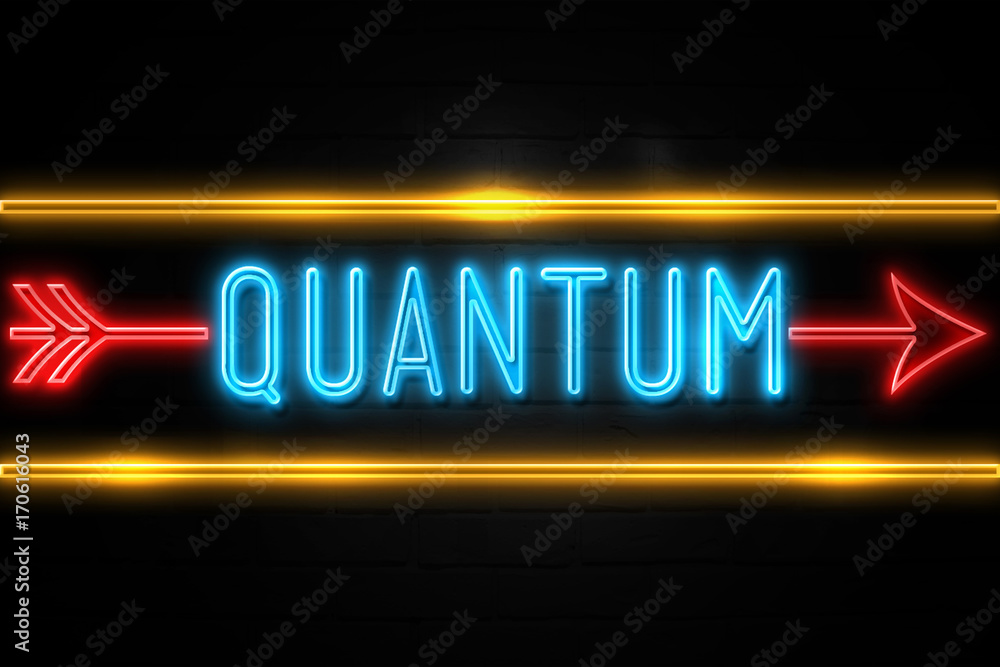 Fototapeta premium Quantum - fluorescent Neon Sign on brickwall Front view