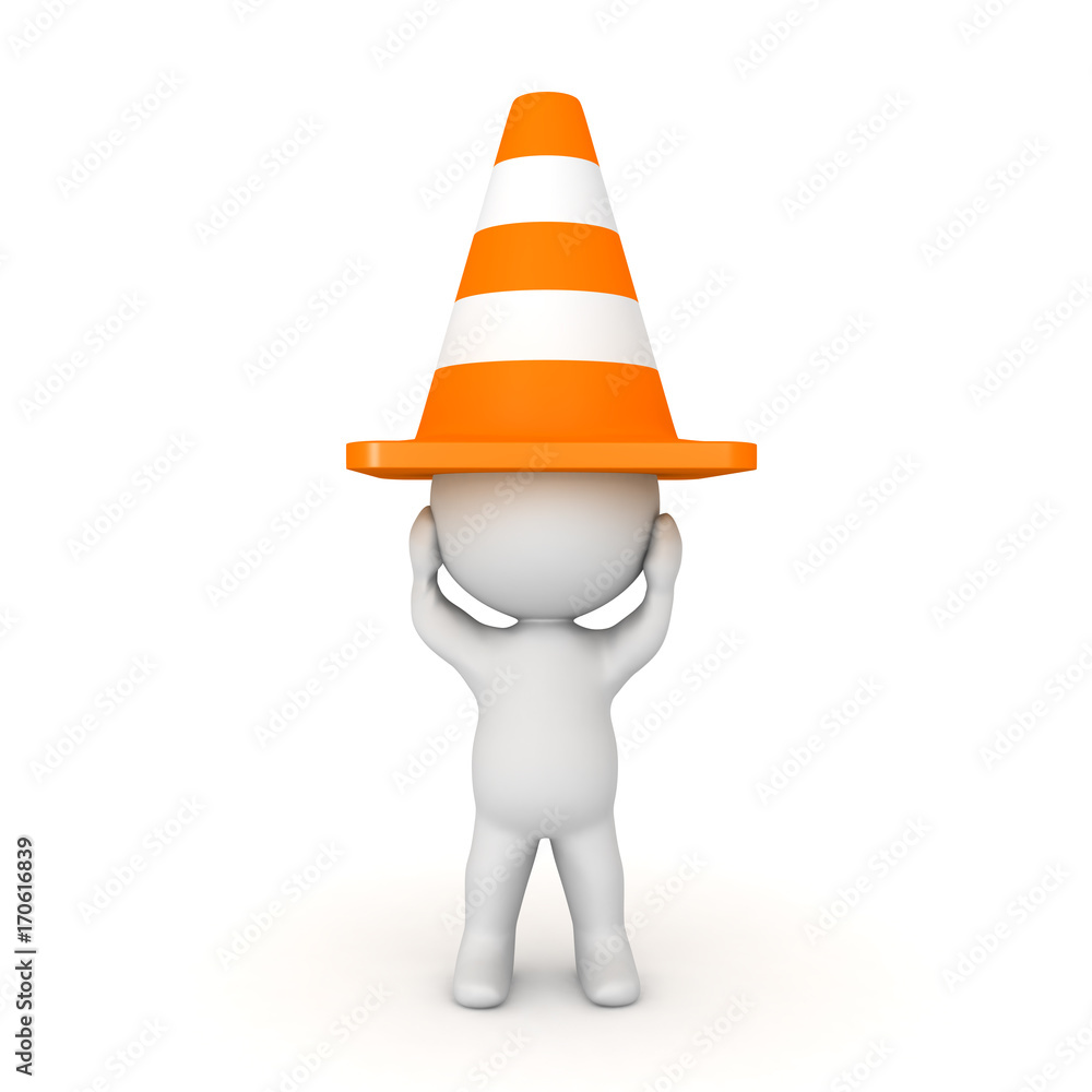 3D Character with orange traffic cone on his head 3D Character with orange traffic cone on his head