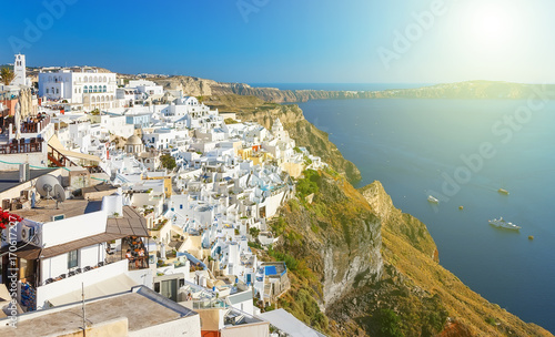 White architecture of Firs village on Santorini island, Greece