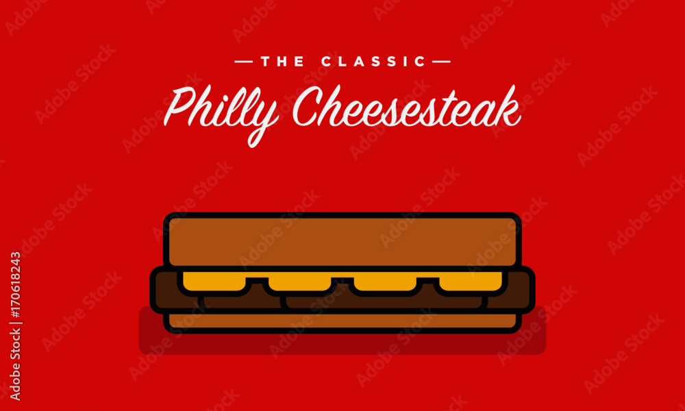 Philly Cheesesteak (Line Art Vector Illustration in Flat Style Design) Philly Cheesesteak (Line Art Vector Illustration in Flat Style Design)