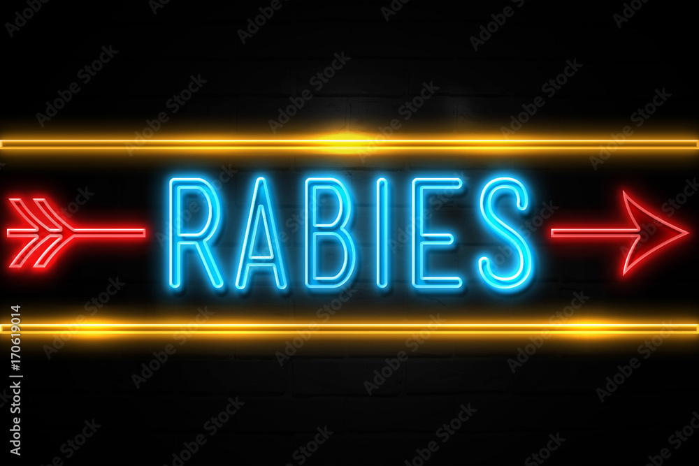 Obraz premium Rabies - fluorescent Neon Sign on brickwall Front view