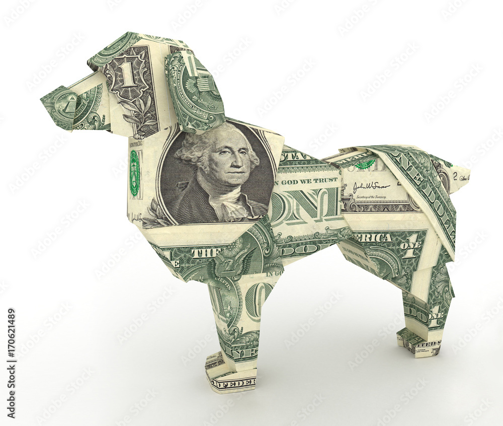 Dollar Dog. Money origami. Symbol of Chinese New year 2018 made from