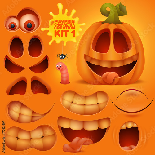 Creation kit of pumpkin emoticon cartoon character