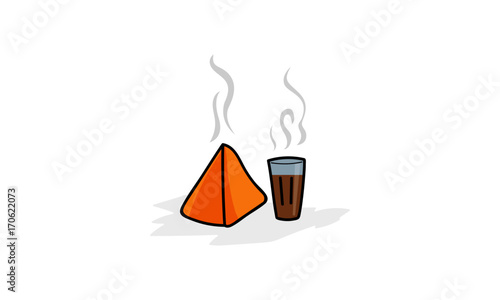 Samosa Chai. Indian snacks concept. Evening tea illustration