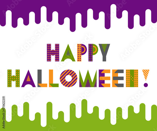 HAPPY HALLOWEEN. Trendy geometric font in memphis style of 80s-90s. Inscription isolated on white background.