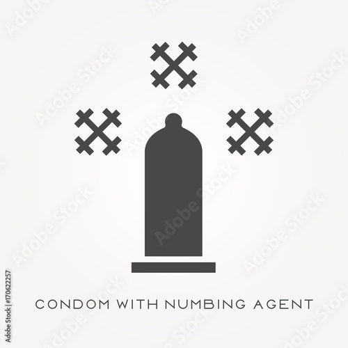Silhouette icon condom with numbing agent