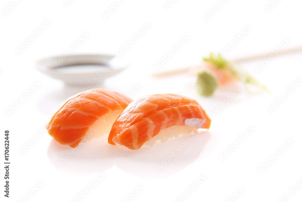 Salmon sushi japanese food isolated in white background Salmon sushi japanese food isolated in white background