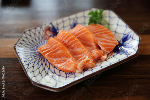 salmon sashimi in close up
