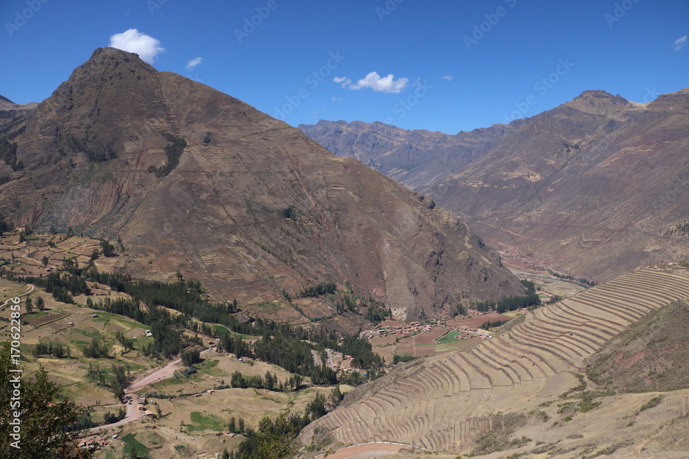 Sacred Valley in Peru, Ollataytambo and Pisaq, during a sunny day in winter time