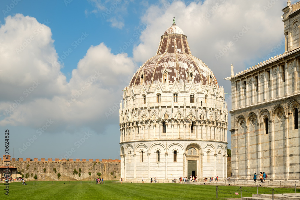 The Baptistry and the Cathedral at Piazza del Duomo in Pisa, Italy