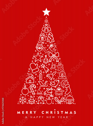 Holiday red pine tree outline icon card design