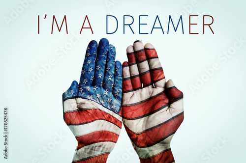 text I am a dreamer and American flag