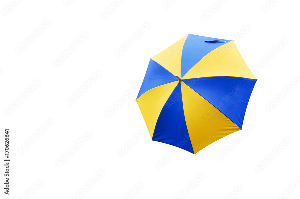 Obraz premium blue and yellow umbrella on white background