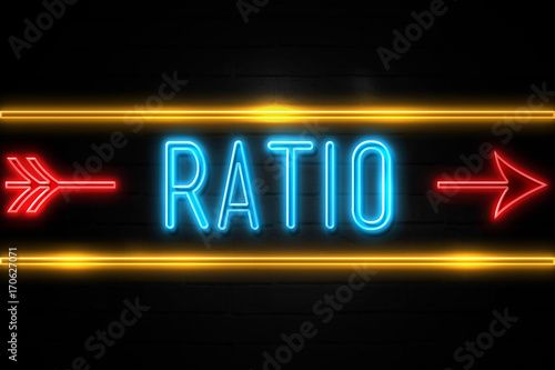 Ratio - fluorescent Neon Sign on brickwall Front view