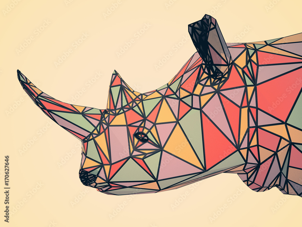 Naklejka premium 3D ilustracja płaskiej głowy nosorożca