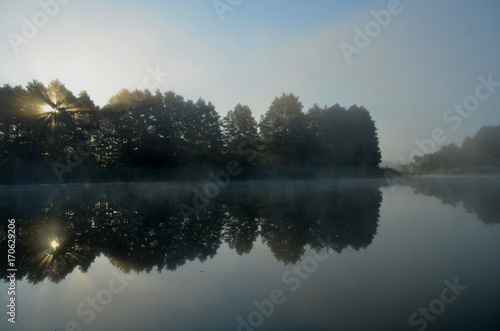 Lake morning mist summer