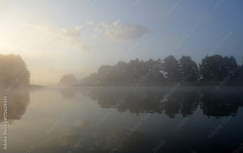 morning lake fog misty