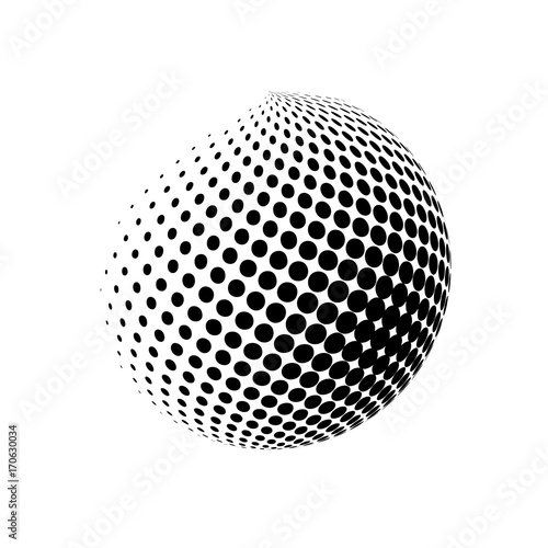 Abstract globe dotted sphere. 3d halftone effect vector background. Black and white vector illustration. © PhotoStocker