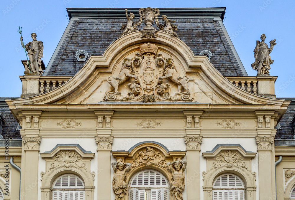 Closeup photo of the facade of rich baroque 