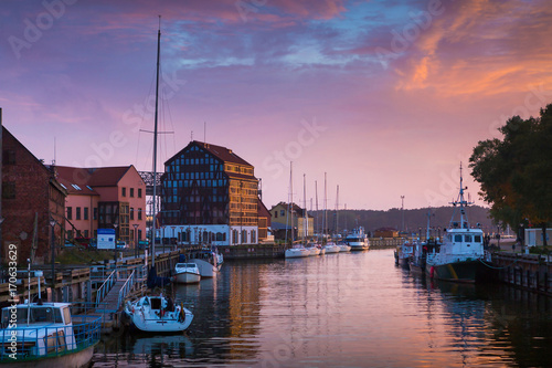 Sunset in the Klaipeda port, Lithuania. photo