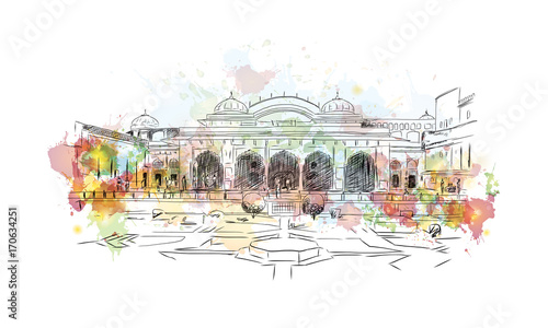 Watercolor sketch of Amer fort Jaipur India in vector illustration.