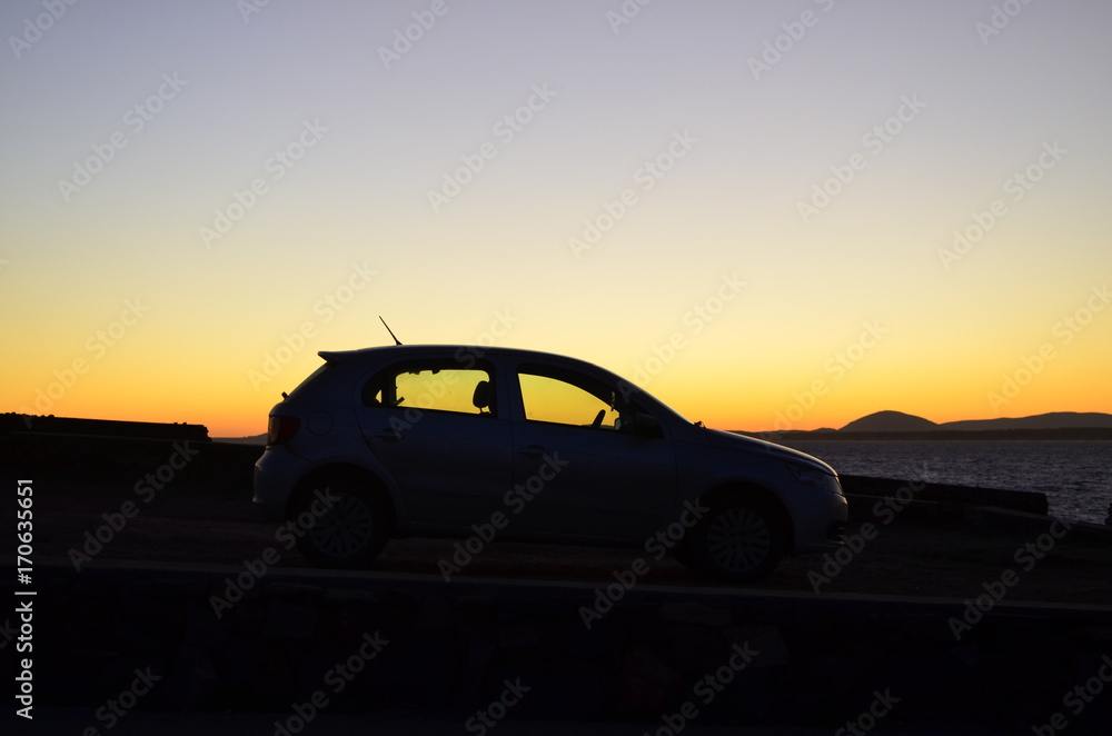 the car in the sunset 