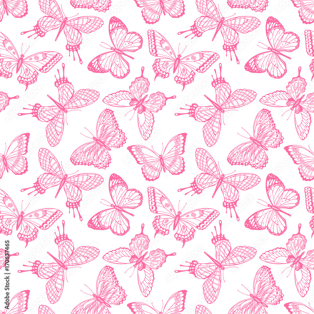 seamless sketch pink butterflies