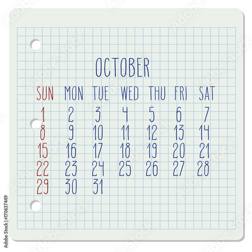 October 2017 calendar