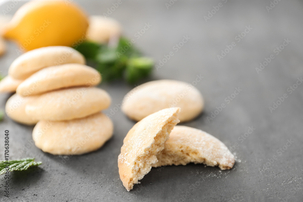 Homemade cookies with lemon flavor on table