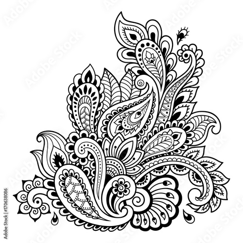 Henna tattoo flower template. Mehndi style. Set of ornamental patterns in the oriental style.