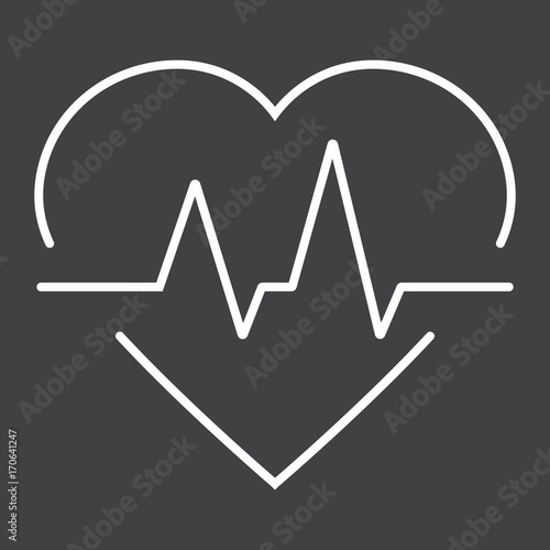 Heartbeat line icon, medicine and healthcare, pulse sign vector graphics, a linear pattern on a black background, eps 10.