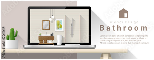 Modern bathroom interior design background , vector , illustration