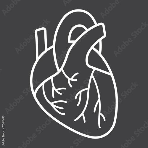 Human heart line icon, medicine and healthcare, human organ sign vector graphics, a linear pattern on a black background, eps 10.