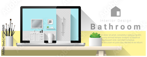 Modern bathroom interior design background , vector , illustration