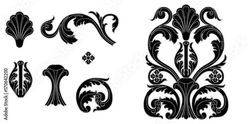 Set of vintage baroque ornament, corner. Retro pattern antique style acanthus. Decorative design element filigree calligraphy vector. - stock vector