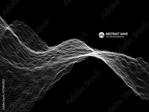 Vector abstract futuristic digital illustration. Wavy Background. Computer geometric digital connection structure. Futuristic blue abstract grid. Intelligence artificial