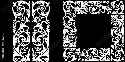 Set of vintage border frame engraving with retro ornament pattern in antique baroque style decorative design. Vector