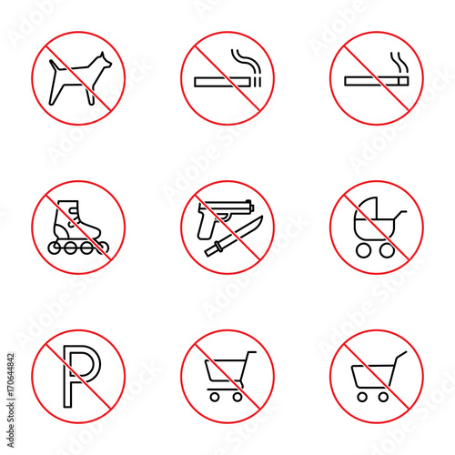 shopping mall prohibition signs set on white background