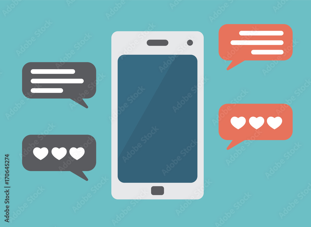 mobile phone illustration with love messages mobile phone illustration with love messages