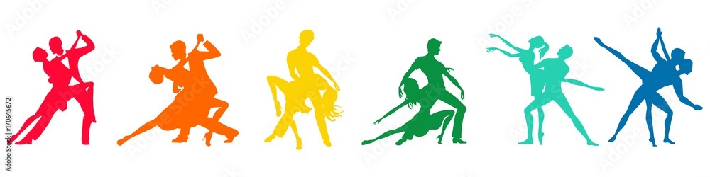 Silhouettes of dancers, vektor illustrations colorful