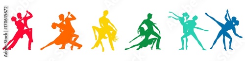 Silhouettes of dancers, vektor illustrations colorful