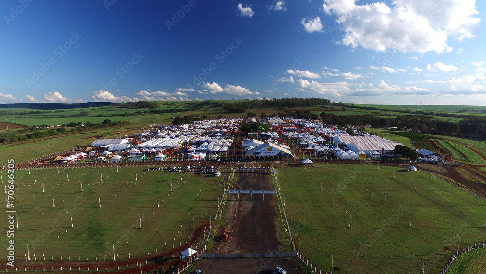 SAO PAULO, BRAZIL - May 1, 2017: Aerial view of Agrishow, 24th International Trade Fair of Agricultural Technology taking place in Ribeirao Preto.